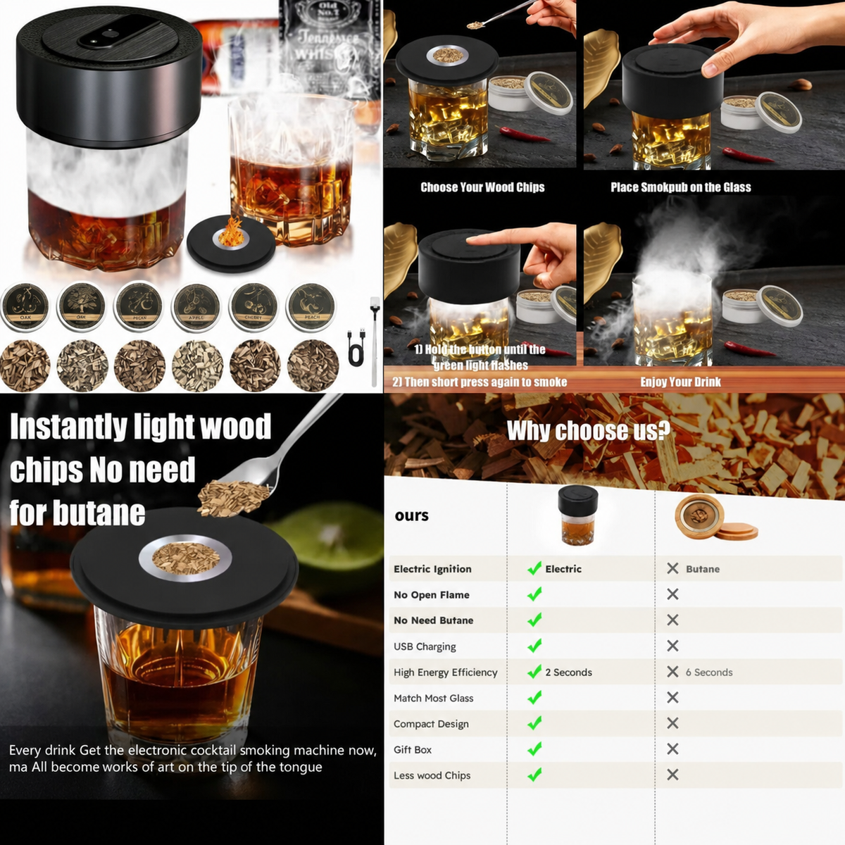 Rechargeable Flameless Whiskey Smoker