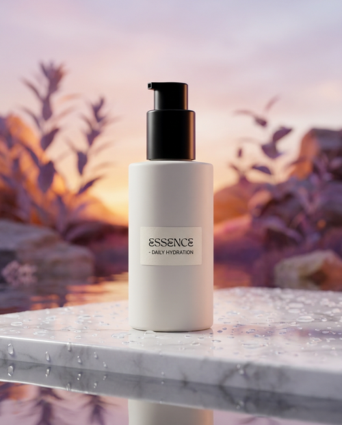 Wexmont Glow Tonic bottle on a wet stone surface with a colorful abstract dreamlike backdrop