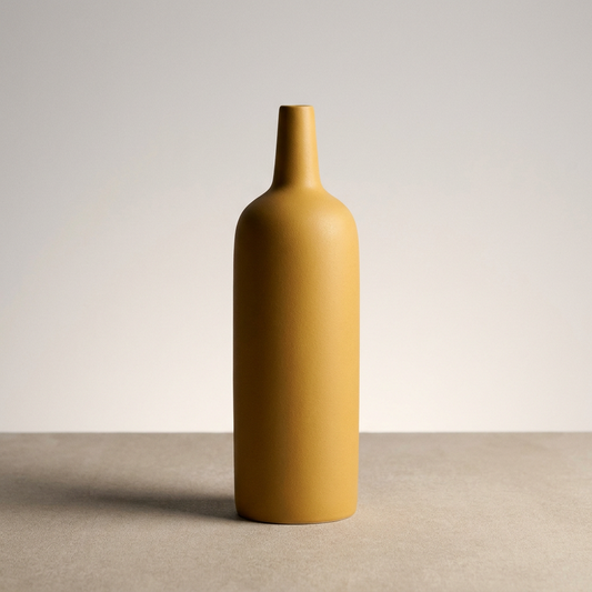 Nordic Ceramic Vase in yellow, bottleneck bottle shape