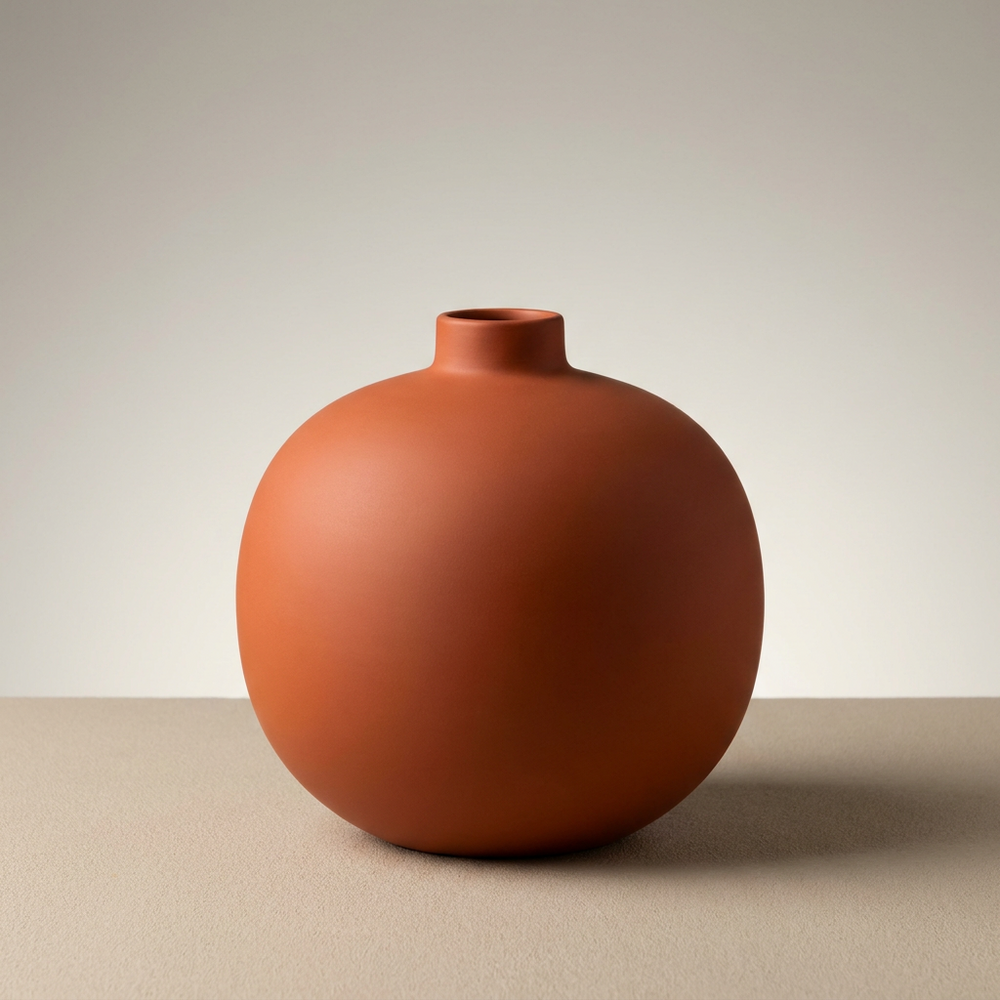 Nordic Ceramic Vase in orange, bulbous shape