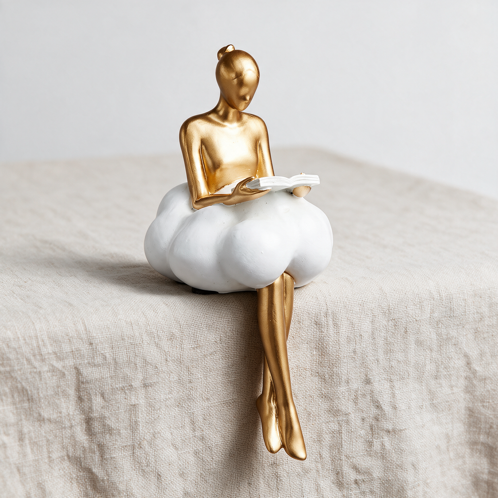 Nordic Girl Keepsake Statuette - Read A Book on linen surface