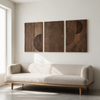 Geometric wood wall art above modern sofa